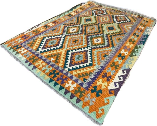 HOMESCAPES Agra Goud, zilver en zwart, handgeweven kelim tapijtloper voor hal, ruitpatroon, wollen tapijt met franje, loper, 66 x 200 cm HOMESCAPES Agra Goud, zilver en zwart, handgeweven kelim tapijtloper voor hal, ruitpatroon, wollen tapijt met franje, loper, 66 x 200 cm