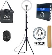 Pochon Bleu Ringlamp met Tas - 12 inch - Ringlamp met Statief - Ringlamp met Statief Smartphone - Ringlight - Tiktok Lamp met Telefoonhouder - Ringlight met Statief - Ringlamp Telefoon - Ring