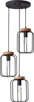Brilliant lamp, Tosh hanglamp 3-vlammen, rondel antiek hout / zwart korund, 3x A60, E27, 40W, hout uit duurzame bosbouw (FSC)