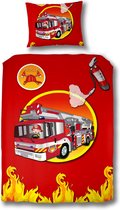 Baby Nora Hoeslaken Brandweerauto - Deken, Kinderen, Brandweerwagen, Laken, Fun - 200 x 140 x 1cm - Vipack