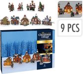 Kersthuisjes & Kerstdorpen - Kerstdorp met verlichting - 9 delig- incl.4 kerstfiguren