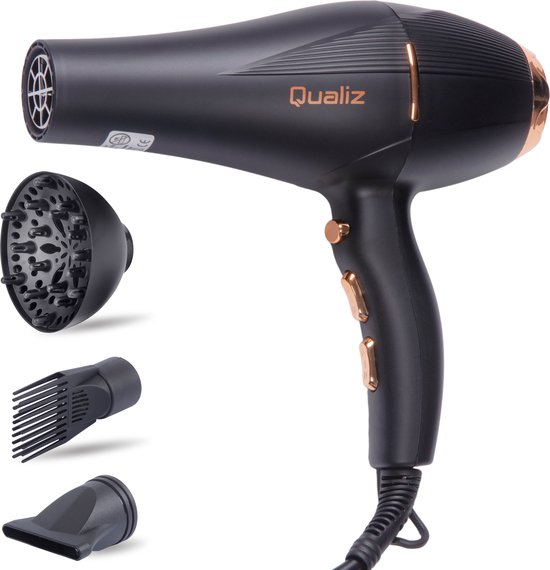 Qualiz Pro Föhn met Diffuser – Veilig voor je Haar – Ionische Haardroger – Haarföhn – Hair Dryer