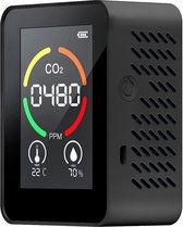 CO2 meter - 3 in 1 CO2 Meter, Melder & Monitor - Thermometer - Hygrometer Binnen - Draagbaar en Oplaadbaar - Zwart