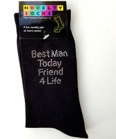 Novelty Socks zwart met de strass tekst Best Man Today Friend 4Life - sokken - vriend - cadeau