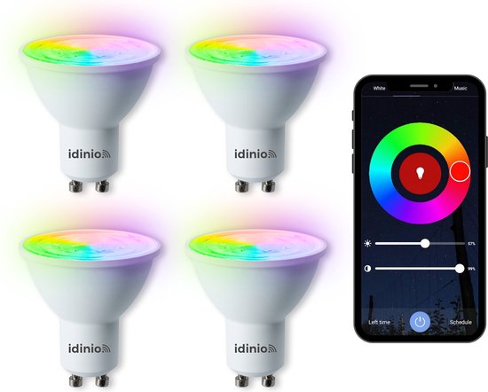 IDINIO WIFI GU10 ledlamp met App - Color + White - Dimbaar - 4 x Slimme spot GU10