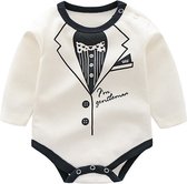 Newborn - Baby Kleding Jongens - Baby Cadeau - Kraamcadeau - Romper - Babyshower Cadeau 1/delig - Gentleman Romper Wit - 0-3 Maanden