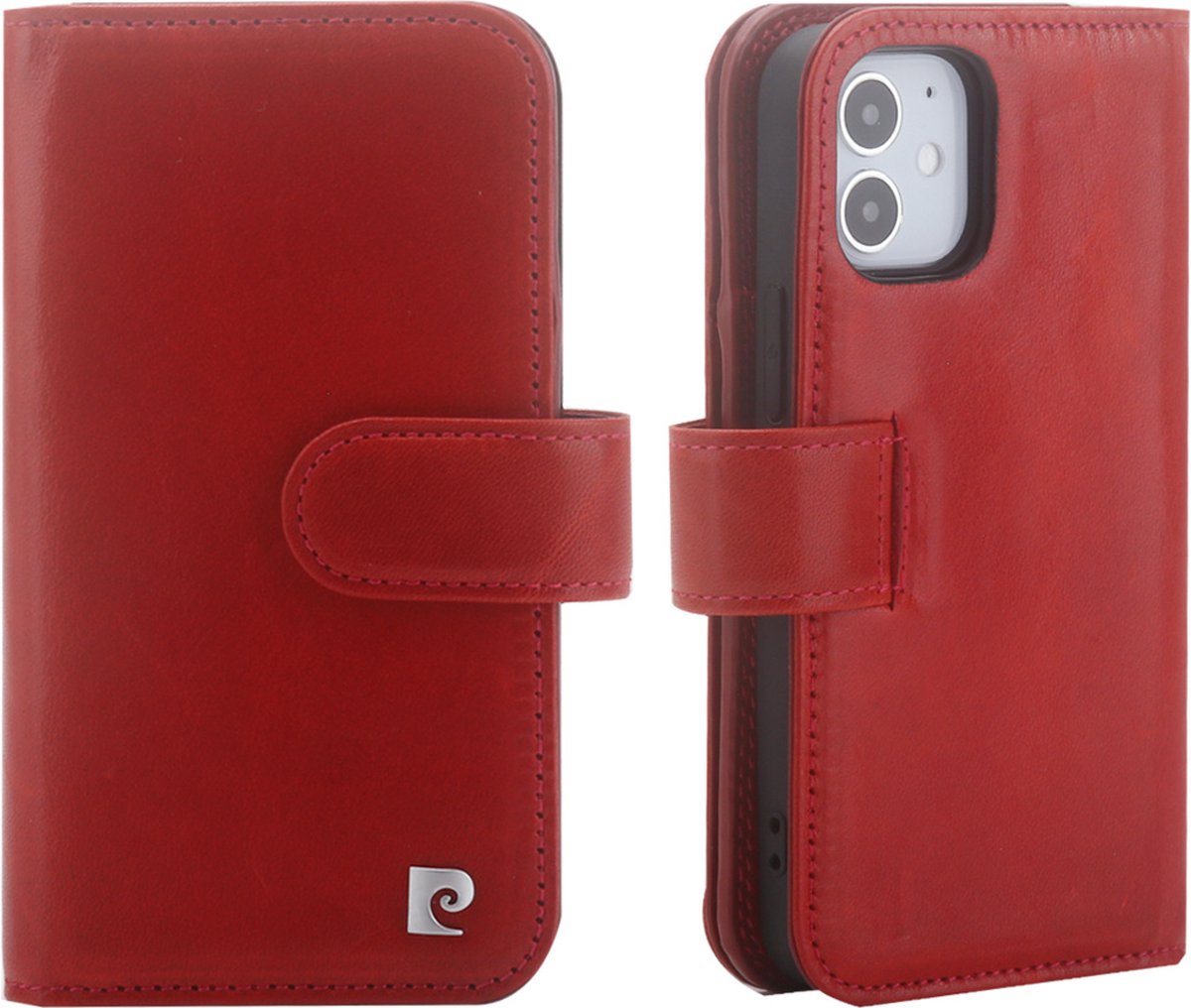 iPhone 12 Mini Bookcase hoesje - Pierre Cardin - Effen Rood - Leer