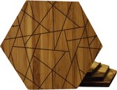 Onderzetters voor glazen - Bamboe - 6 stuks - Zeshoek - Geometrisch design