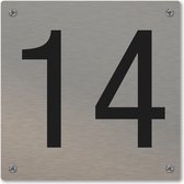 Huisnummerbord - huisnummer 14 - voordeur - 12 x 12 cm - rvs look - schroeven - naambordje nummerbord