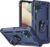 Samsung A12 Armor Hoesje Blauw - Samsung A12 symmetry case met magneet kickstand ring - Samsung A12 Shock Proof defender hoesje