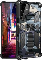Samsung Galaxy S22 Ultra Hoesje - Mobigear - Armor Stand Serie - Hard Kunststof Backcover - Blauw - Hoesje Geschikt Voor Samsung Galaxy S22 Ultra