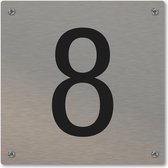 Huisnummerbord - huisnummer 8 - voordeur - 12 x 12 cm - rvs look - schroeven - naambordje nummerbord