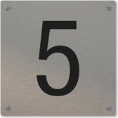 Huisnummerbord - huisnummer 5 - voordeur - 12 x 12 cm - rvs look - schroeven - naambordje nummerbord