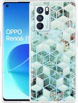 Oppo Reno6 Pro 5G Hoesje Groen Hexagon Marmer - Designed by Cazy