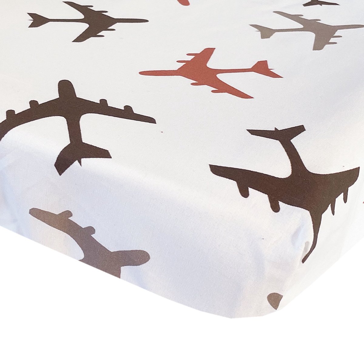 BINK Bedding Hoeslaken Planes Choco Juniorbed 70 x 150 cm - juniorbed - peuterbed - kinderkamer - vliegtuig - bruin - taupe - beige