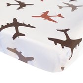 BINK Bedding Hoeslaken Planes Choco Juniorbed 70 x 150 cm - juniorbed - peuterbed - kinderkamer - vliegtuig - bruin - taupe - beige