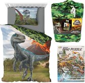 Jurassic World Dino Dekbedovertrek- 140x200- Polyester- 1persoons- Dinosaurus- incl. Dino 3D Puzzle 91 pcs - 16 st.