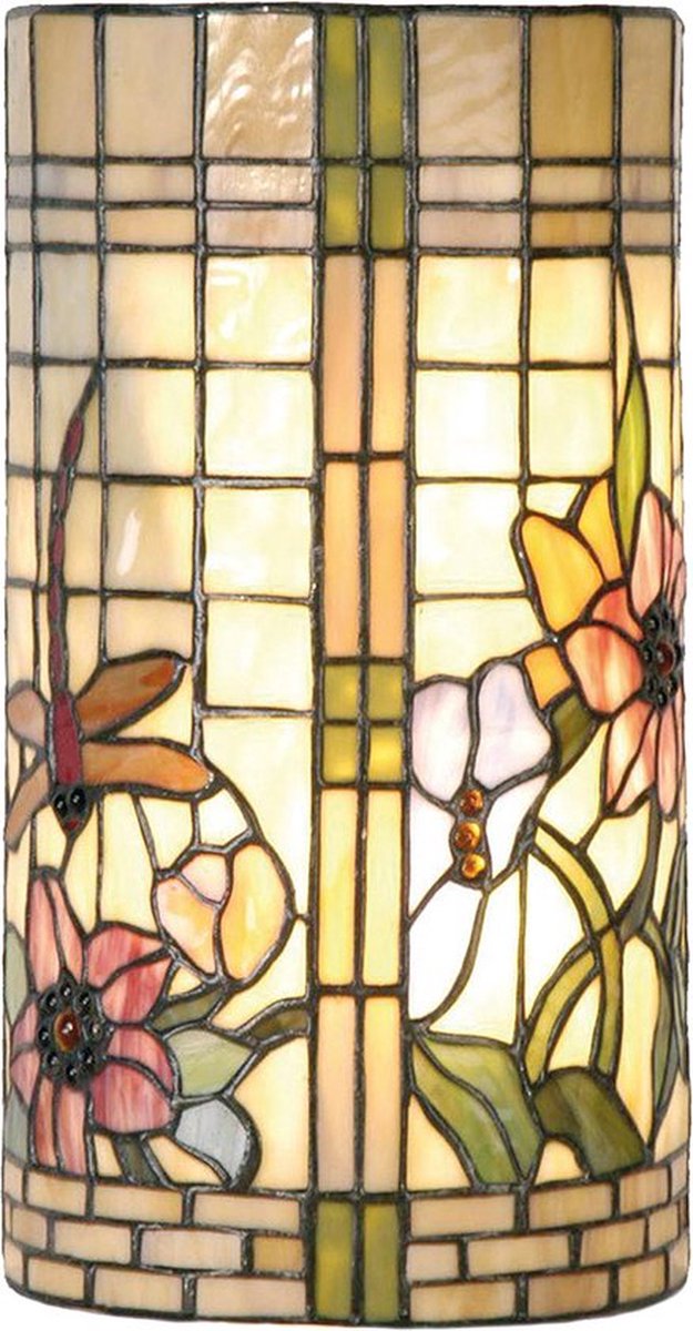 Wandlamp Tiffany 20*11*36 cm E14/max 2*40W Beige, Groen Metaal, Glas Rechthoek Art Deco Muurlamp Sfeerlamp Tiffany Lamp