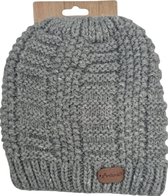 Antonio Muts – Granny Muts – Dubbel Gebreid– Licht Grijs – Effen Kleur – One Size – Dames – Volwassenen - Warme Winter Muts