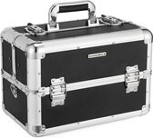 Segenn's cosmetica koffer - make-upkoffer - XXL groot voor bagage - aluminium - met draagriem - zwart 36,5 x 22 x 25 cm
