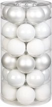 30x stuks glazen kerstballen wit 6 cm glans en mat - Kerstboomversiering/kerstversiering