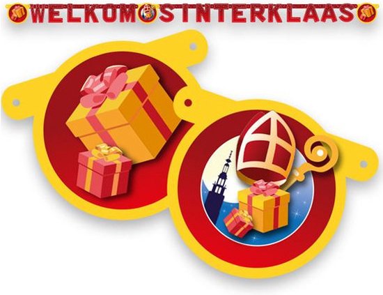 Welkom Sinterklaas letterslinger karton 210 cm - Sint Nicolaas feest slingers thema decoratie