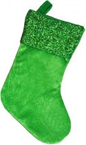 Groene kerstsok van fluweel met glitters 32 cm - Kerstversiering/kerstdecoratie kerstsokken