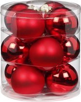 12x stuks glazen kerstballen rood 8 cm glans en mat - Kerstboomversiering/kerstversiering