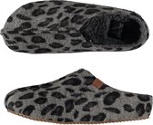 Dames instap slippers/pantoffels luipaard print grijs maat 41-42