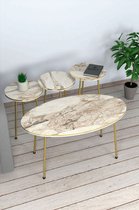 Sierra Salontafel Set | Marmeren look | Set van 4 | Wit | Goud | Luxe design | Marmer | Bijzettafel | Sofa tafel Ovaal | Woonkamer tafel | Salon tafel