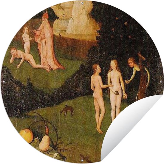 Garden Circle Haywain aile gauche du triptyque - peinture de Jheronimus Bosch - 120x120 cm - Affiche Ronde de Jardin - Extérieur - XXL