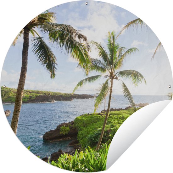 Tuincirkel Tropisch landschap met palmbomen in Maui - 90x90 cm - Ronde Tuinposter - Buiten