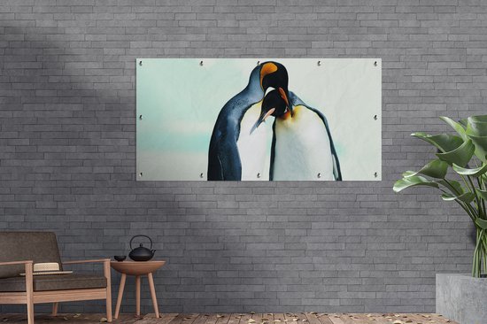 Affiche clôture Pingouins - Neige - Famille - 200x100 cm - Toile de jardin