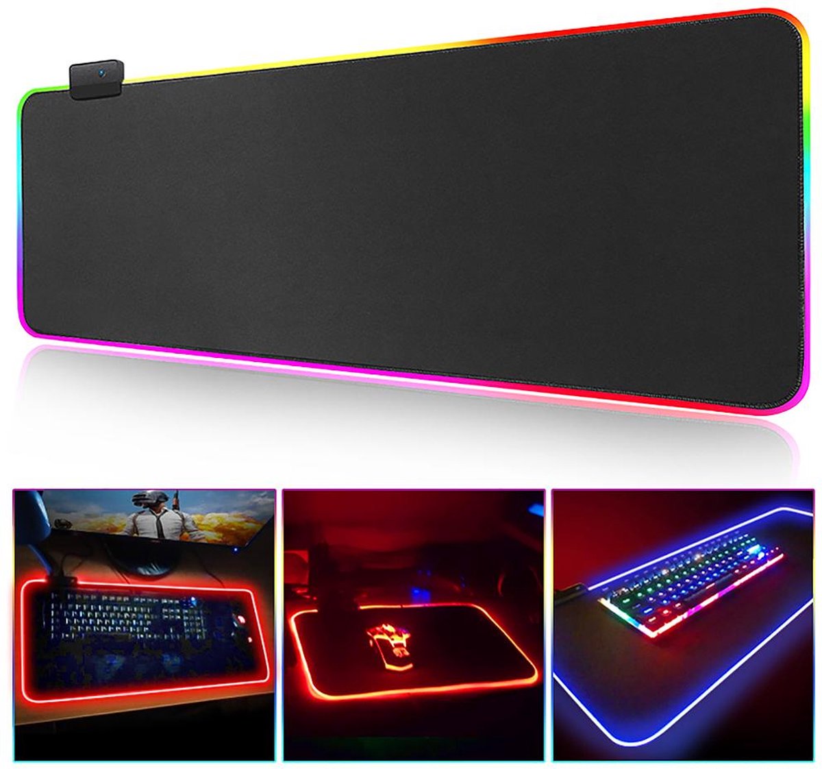 Huracan RGB Tapis de Souris Gaming LED XXL Lumineuse Tapis de Souris avec 14 Modes Déclairage Surface antiderapant Base en Caoutchouc 800x300mm 