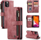 CaseMe - Telefoonhoesje geschikt voor iPhone 12/12 Pro - Wallet Book Case met ritssluiting - Magneetsluiting - Rood