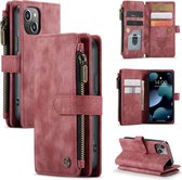 CaseMe - Telefoonhoesje geschikt voor iPhone 13 Mini - Wallet Book Case met ritssluiting - Magneetsluiting - Rood