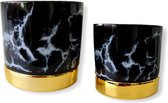 Set van 2 Bloempot Marble – Zwart – Goud – H17 cm