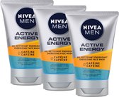 NIVEA MEN Active Energy Reinigingsgel - Face Wash - 3 x 100 ml - Voordeelverpakking