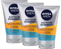NIVEA MEN Active Energy - Anti-Vermoeidheid - Gezichtsreinigingsgel - Face Wash - 3 x 100 ml - Voordeelverpakking