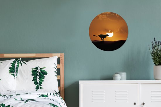 WallCircle - Wall Circle - Wall Circle - Silhouette d'un Guépard dans le Désert - Aluminium - Dibond - 30x30 cm - Intérieur et Extérieur