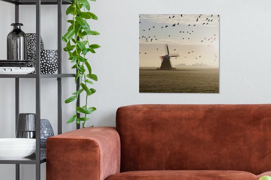 Tableau sur toile Oies au-dessus d'un moulin à vent aux Nederland - 50x50 cm - Décoration murale