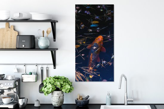 Peinture sur toile Une carpe koi colorée dans un étang - 40x80 cm - Art Décoration murale