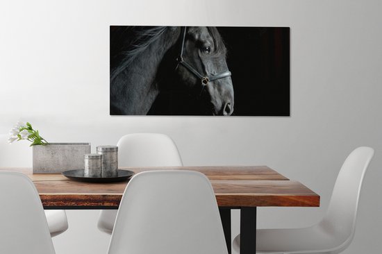 Toile Peinture Cheval - Zwart - Licol - 80x40 cm - Décoration murale