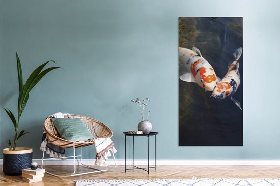 Canvas schilderij 80x160 cm - Wanddecoratie Twee koi karpers in het water - Muurdecoratie woonkamer - Slaapkamer decoratie - Kamer accessoires - Schilderijen op canvas