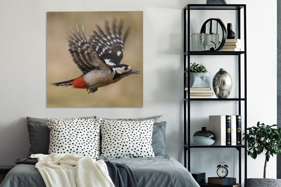 Tableau sur toile Un pic épeiche en route pour nourrir ses petits - 90x90 cm - Déco Décoration murale