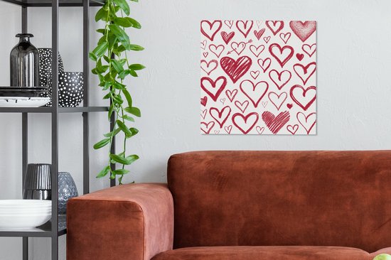 Une illustration avec différents coeurs sur une toile de fond blanc 50x50 cm - Tirage photo sur toile (Décoration murale salon / chambre)