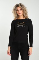 Cassis - Female - Katoenen T-shirt met vissen  - Zwart