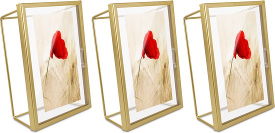 Cadre photo géométrique Navaris - Set de 3 - Cadre pour photos 10 x 15 cm - Cadre photo cube - Portrait et paysage - 17,8 x 6,2 x 12,8 cm - Or