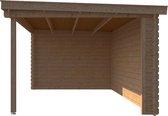Blokhut met overkapping lessenaar dak 250 x 300 + 400cm