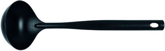 Louche noire avec manche droit et cuillère ronde.